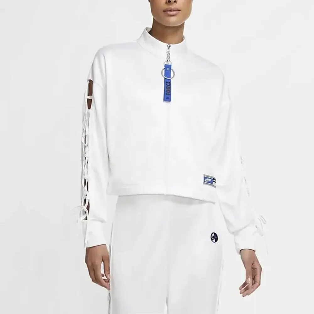 Nike Sportswear Cropped Casual‎ Stand Collar Track Jacket White Medium